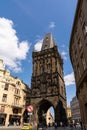 Vertical view of the Powder Tower (PraÃÂ¡nÃÂ¡ brÃÂ¡na), a Gothic tower in Prague, Czech